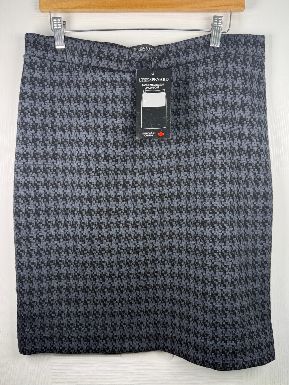 Lyse Spenard Houndstooth Pencil Skirt L NWT Black Gray Workwear Quiet Luxury